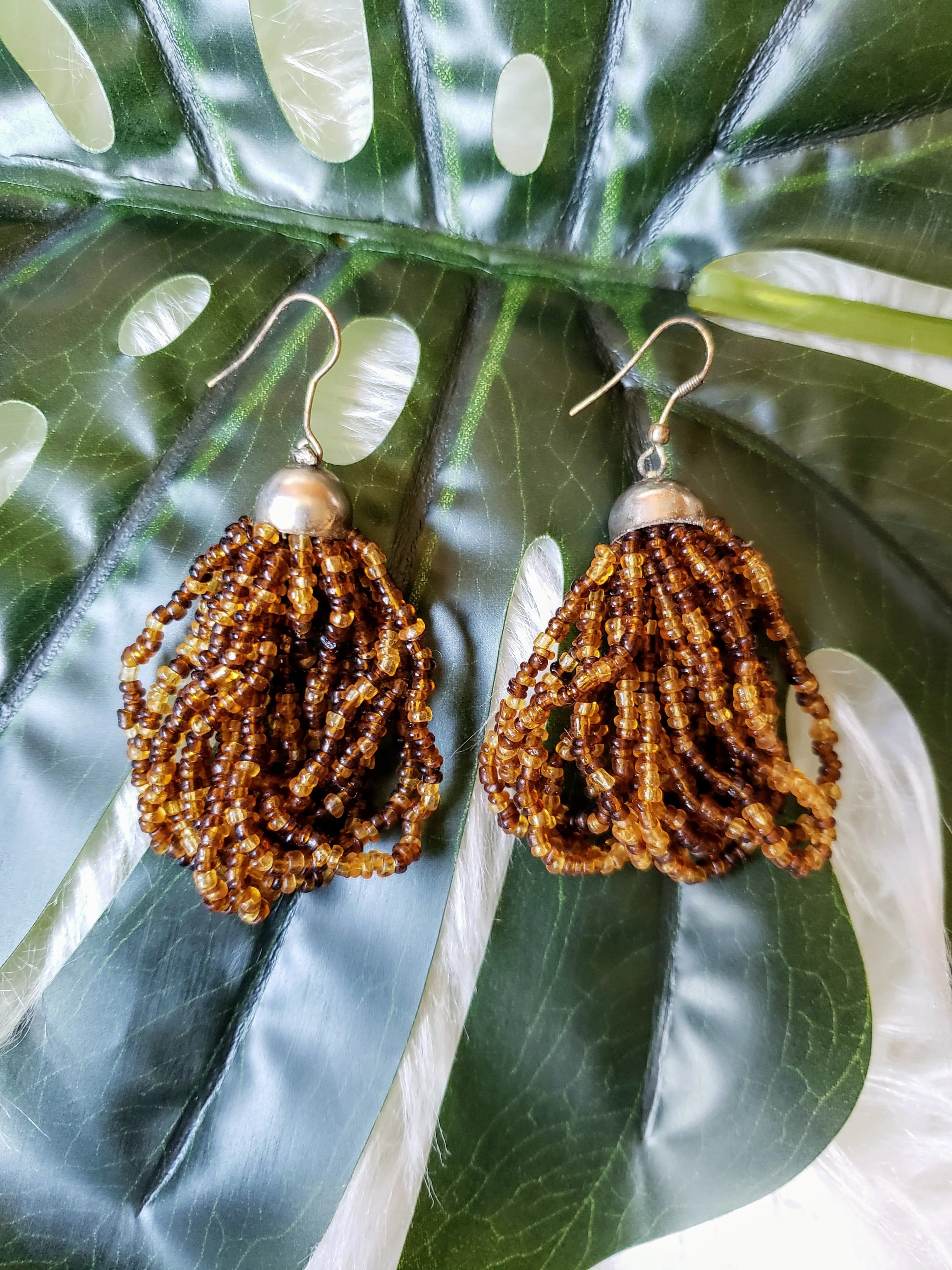 Vintage - Brown Beaded Earrings