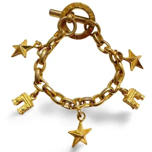 Vintage Celine chain bracelet with Triomphe and star charms. One-of-a-kind Celine jewelry. 061224ac1