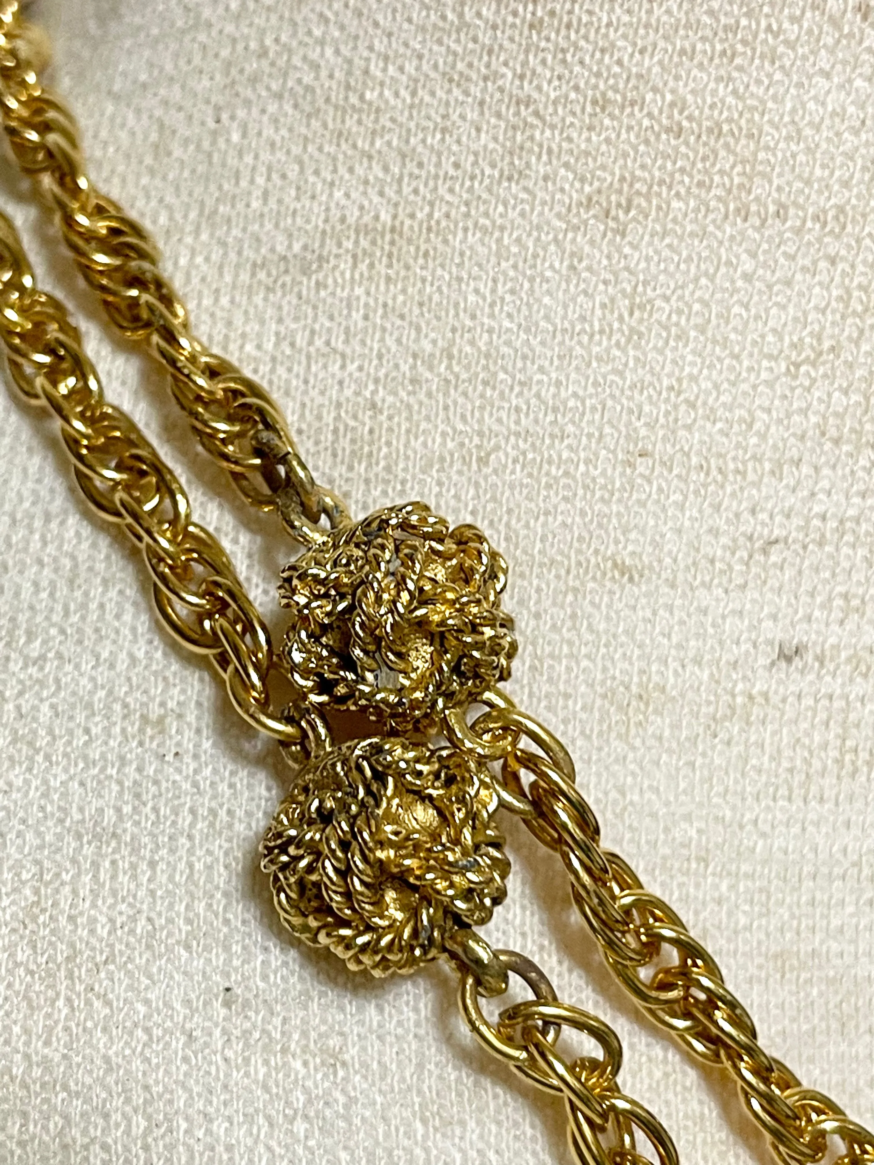Vintage CHANEL golden chain necklace with loupe glass pendant top and ball charms. Gorgeous masterpiece. 0410131ac