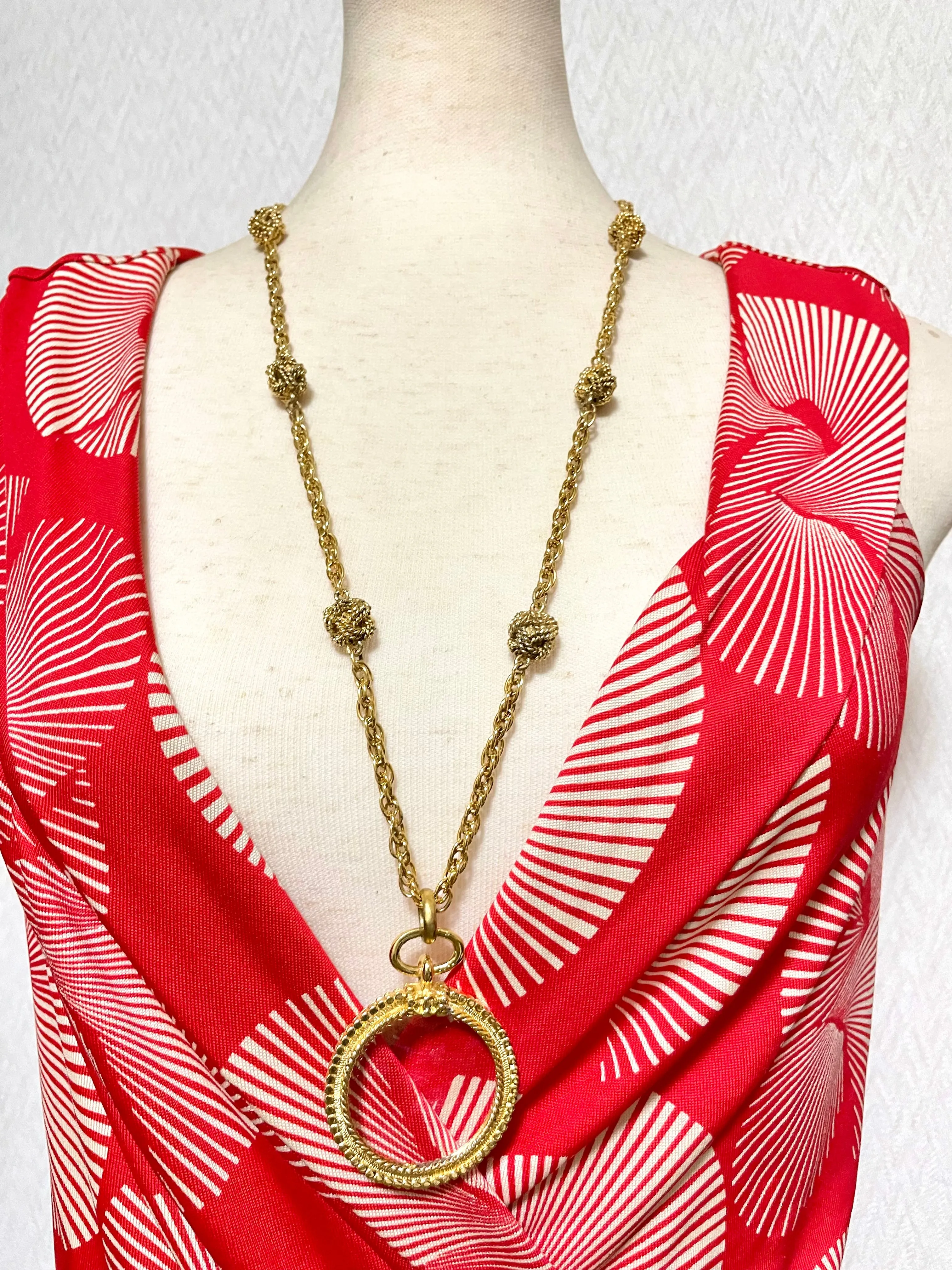 Vintage CHANEL golden chain necklace with loupe glass pendant top and ball charms. Gorgeous masterpiece. 0410131ac