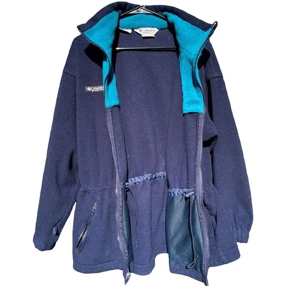 Vintage Columbia Fleece Blue Real Drawstring Waist Full-Zip Sweater Jacket L