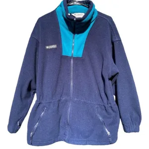 Vintage Columbia Fleece Blue Real Drawstring Waist Full-Zip Sweater Jacket L