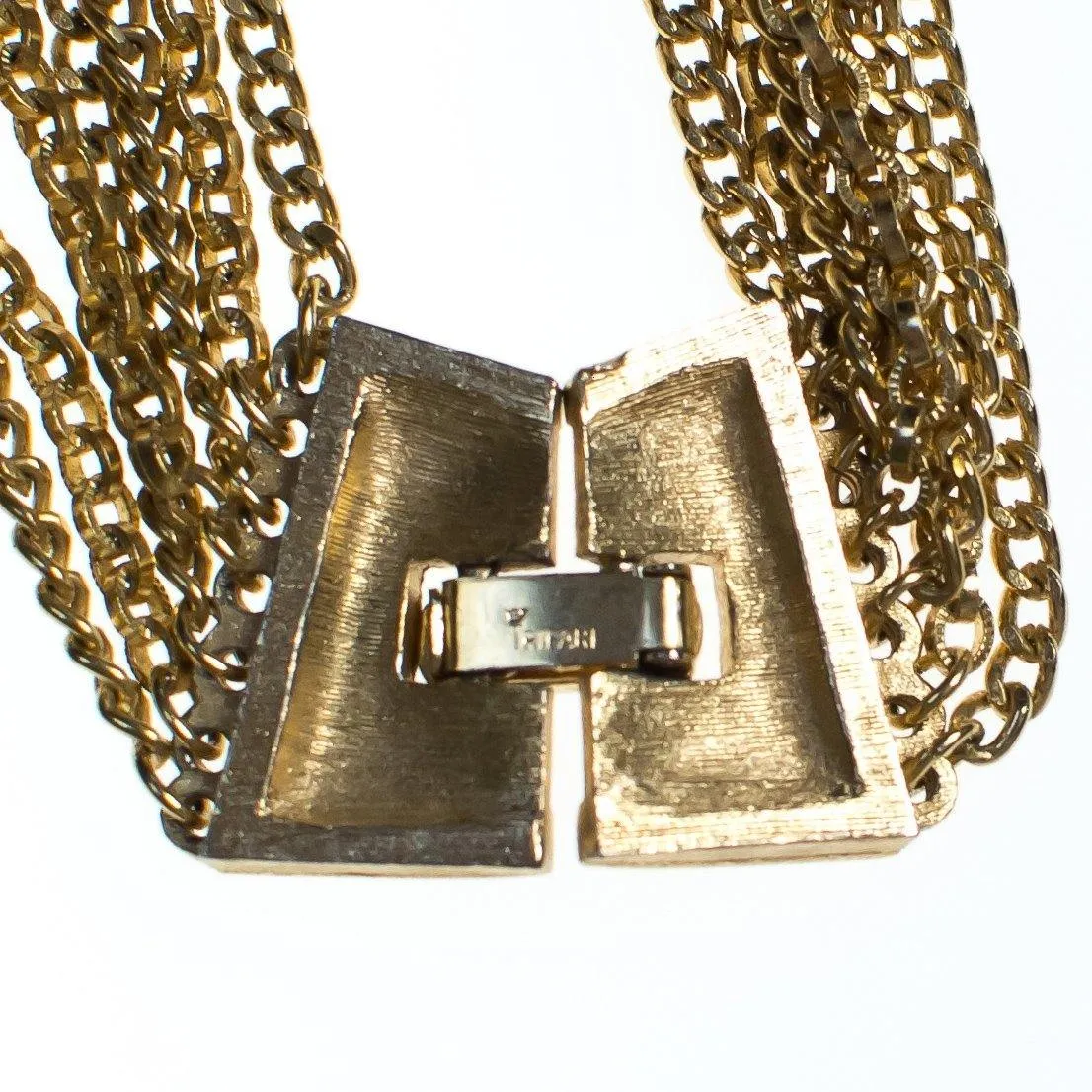 Vintage Crown Trifari Multi-strand Chain Necklace, Gold Tone, Snap Lock Clasp