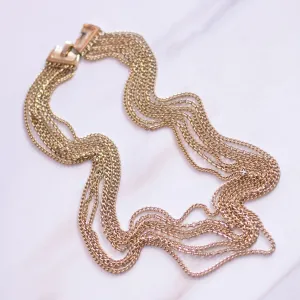 Vintage Crown Trifari Multi-strand Chain Necklace, Gold Tone, Snap Lock Clasp