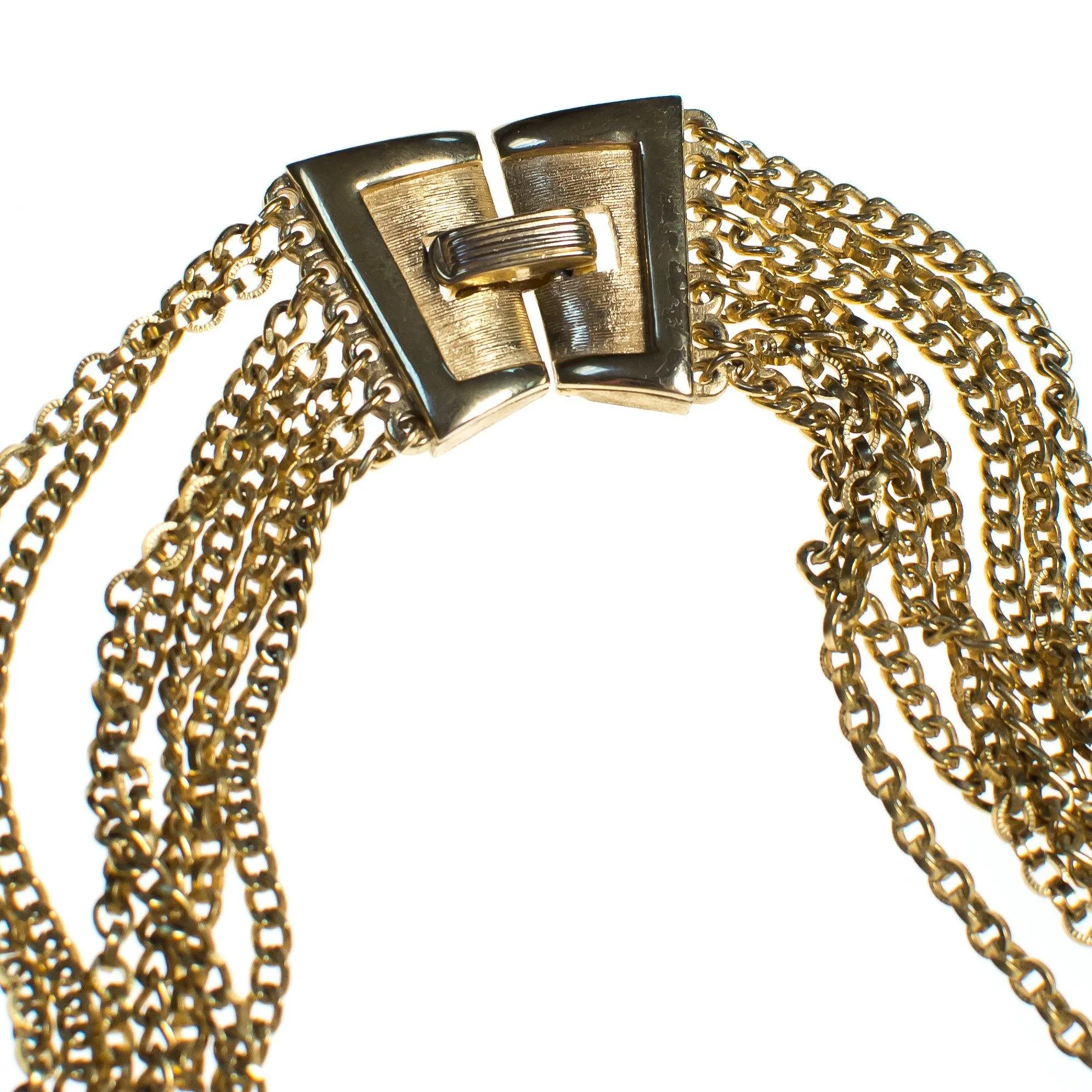 Vintage Crown Trifari Multi-strand Chain Necklace, Gold Tone, Snap Lock Clasp