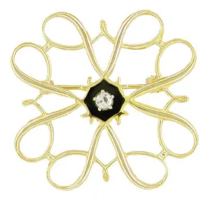Vintage Diamond Set Scroll Brooch in 10 Karat Gold