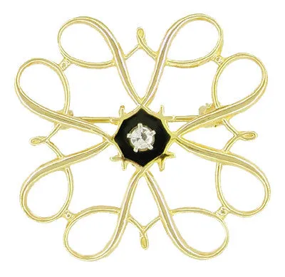Vintage Diamond Set Scroll Brooch in 10 Karat Gold