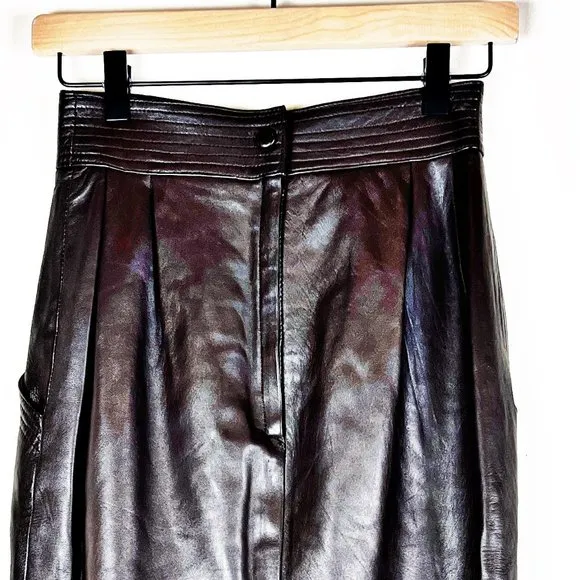 Vintage Emilio Dinara High Waist Chocolate Leather Skirt 4