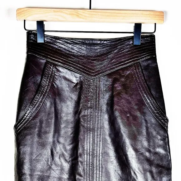 Vintage Emilio Dinara High Waist Chocolate Leather Skirt 4