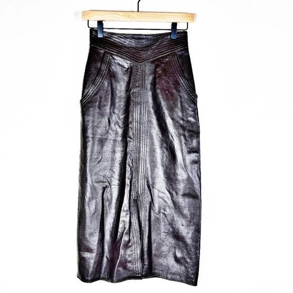 Vintage Emilio Dinara High Waist Chocolate Leather Skirt 4