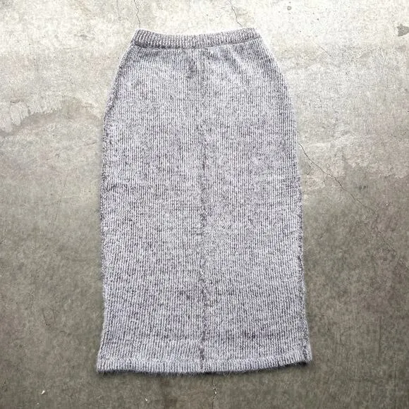 Vintage Eric Gregory Knits hand knit skirt 70s cozy winter silk, rabbit fur - S