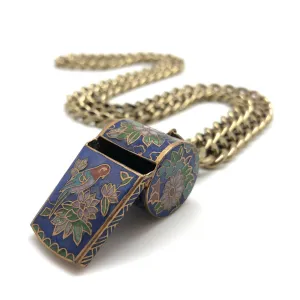 Vintage Fashion Whistle - Blue Cloisonné/Brass