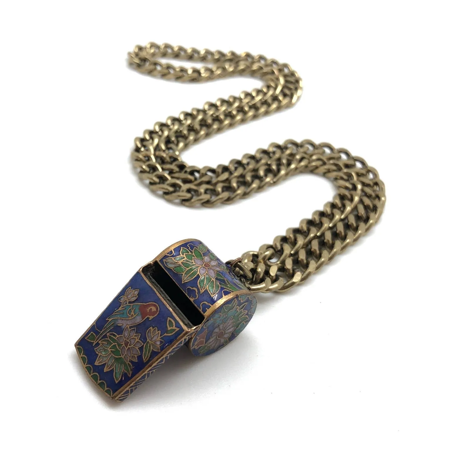 Vintage Fashion Whistle - Blue Cloisonné/Brass