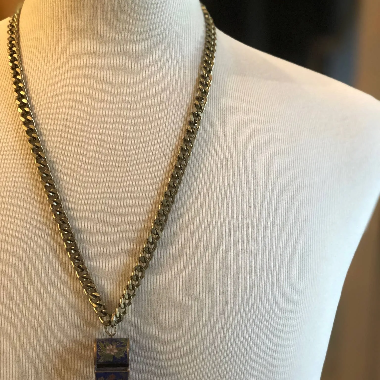 Vintage Fashion Whistle - Blue Cloisonné/Brass
