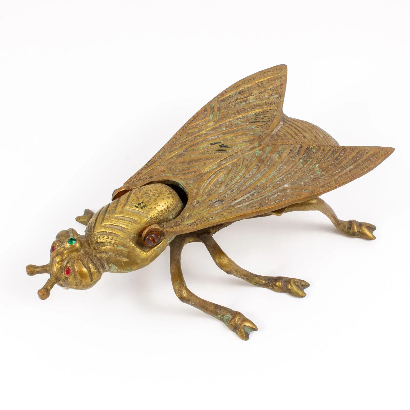 Vintage French Brass Jeweled Insect Box