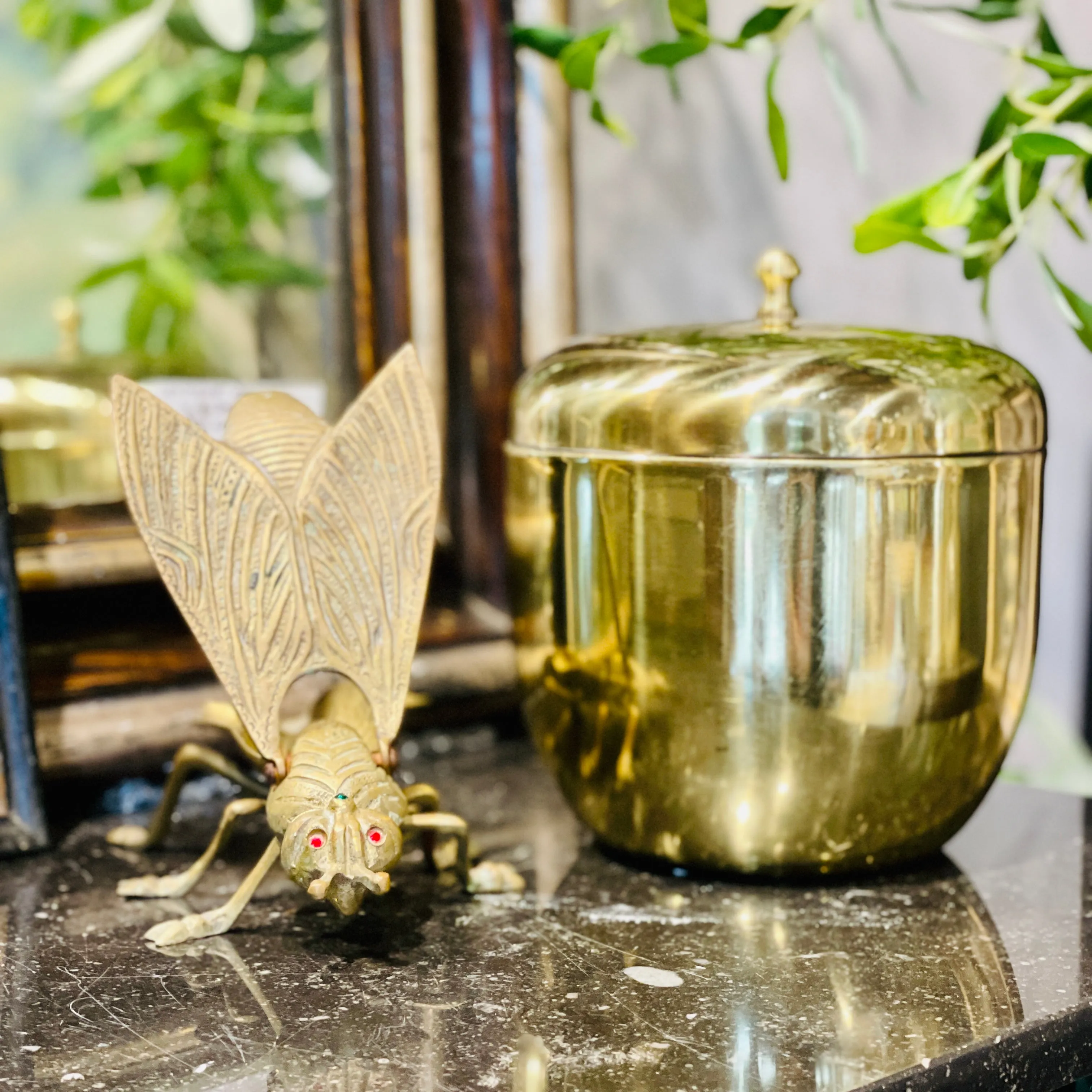 Vintage French Brass Jeweled Insect Box