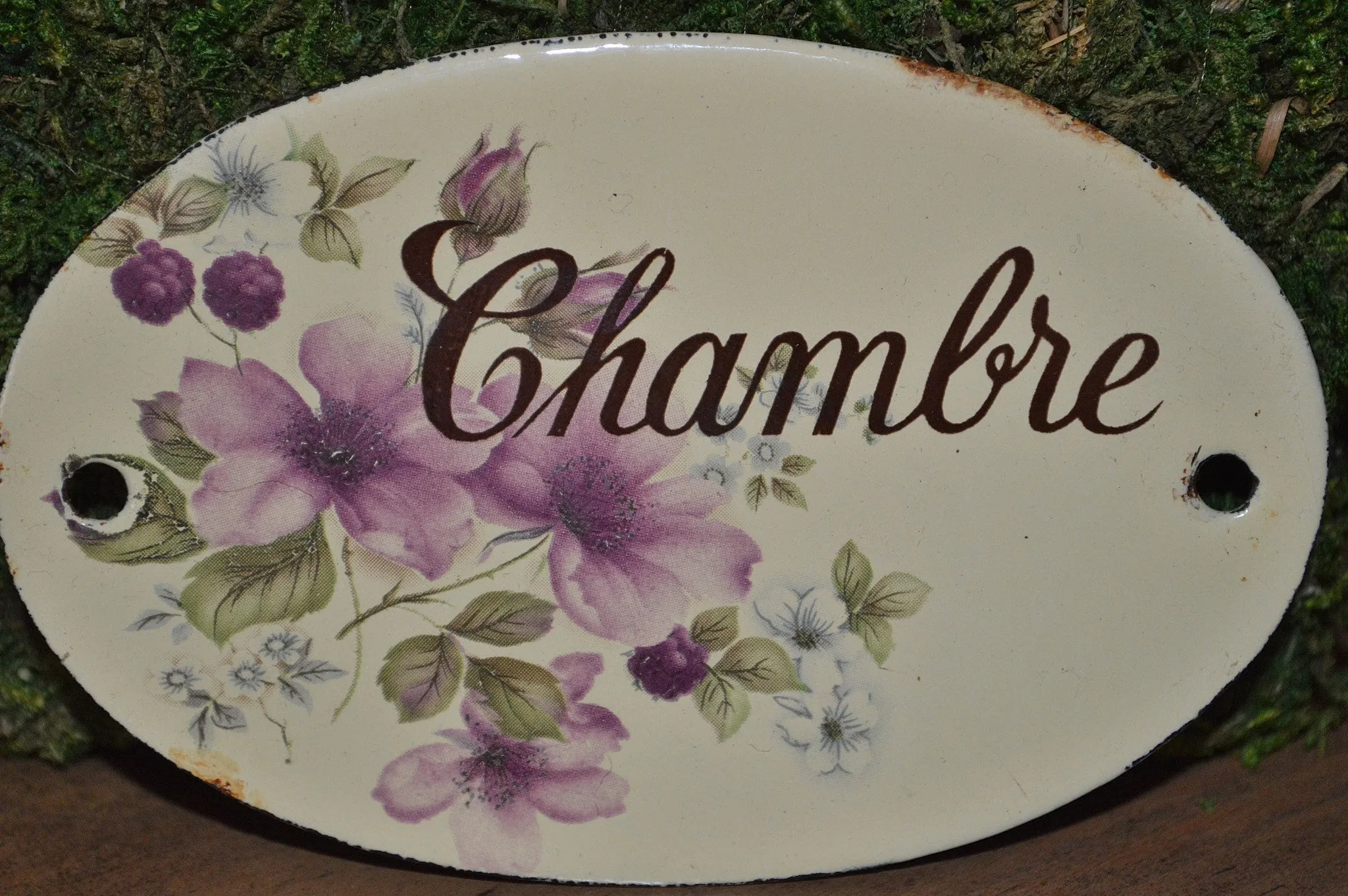 Vintage French Chambre Enamel Sign Chamber Bedroom Door Plaque