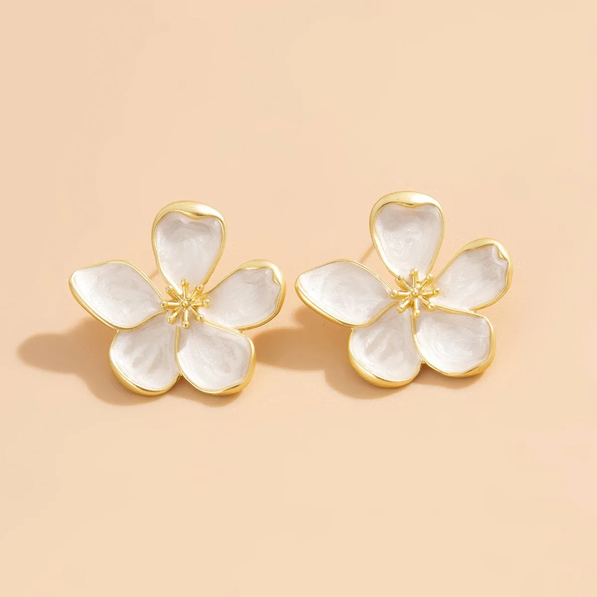 Vintage Gold Plated Enamel Flower Stud Earrings
