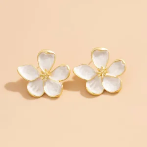 Vintage Gold Plated Enamel Flower Stud Earrings
