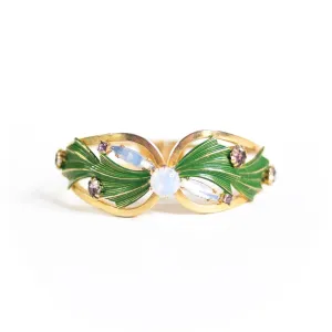 Vintage Green Leaves with Opaline Crystal Clamper Bracelet
