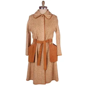 Vintage Ladies Coat Tweed & Leather Great Pockets Bonnie Cashin 1970s