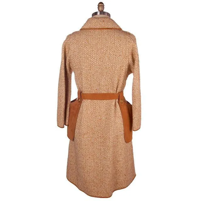 Vintage Ladies Coat Tweed & Leather Great Pockets Bonnie Cashin 1970s