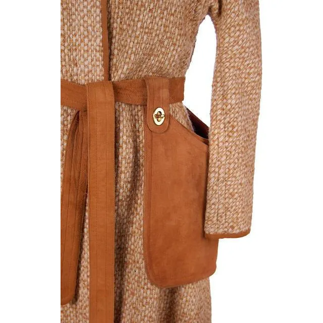 Vintage Ladies Coat Tweed & Leather Great Pockets Bonnie Cashin 1970s