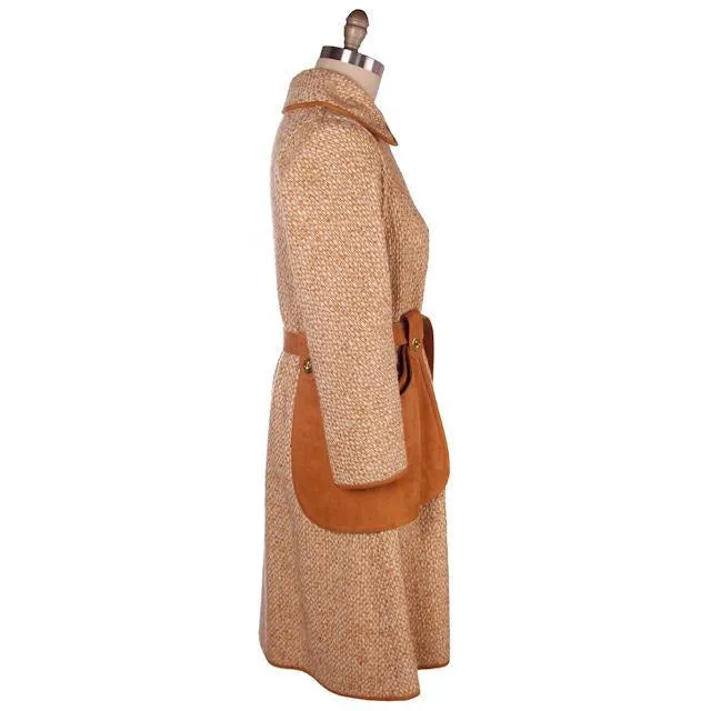 Vintage Ladies Coat Tweed & Leather Great Pockets Bonnie Cashin 1970s