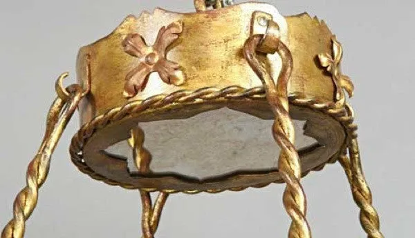 Vintage Large Gilt Wrought Iron and Mica Eight-Light Chandelier