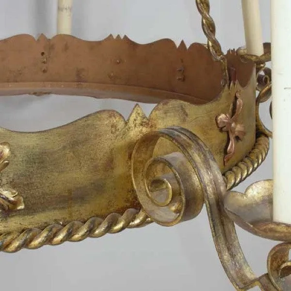 Vintage Large Gilt Wrought Iron and Mica Eight-Light Chandelier