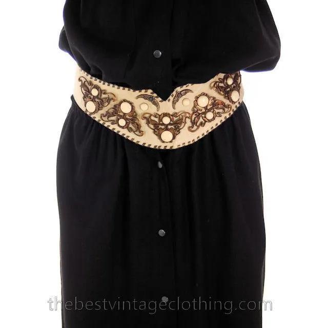 Vintage Leatherock Belt Nina Arjani Big Bold Bling 1970s Handcrafted  29-33