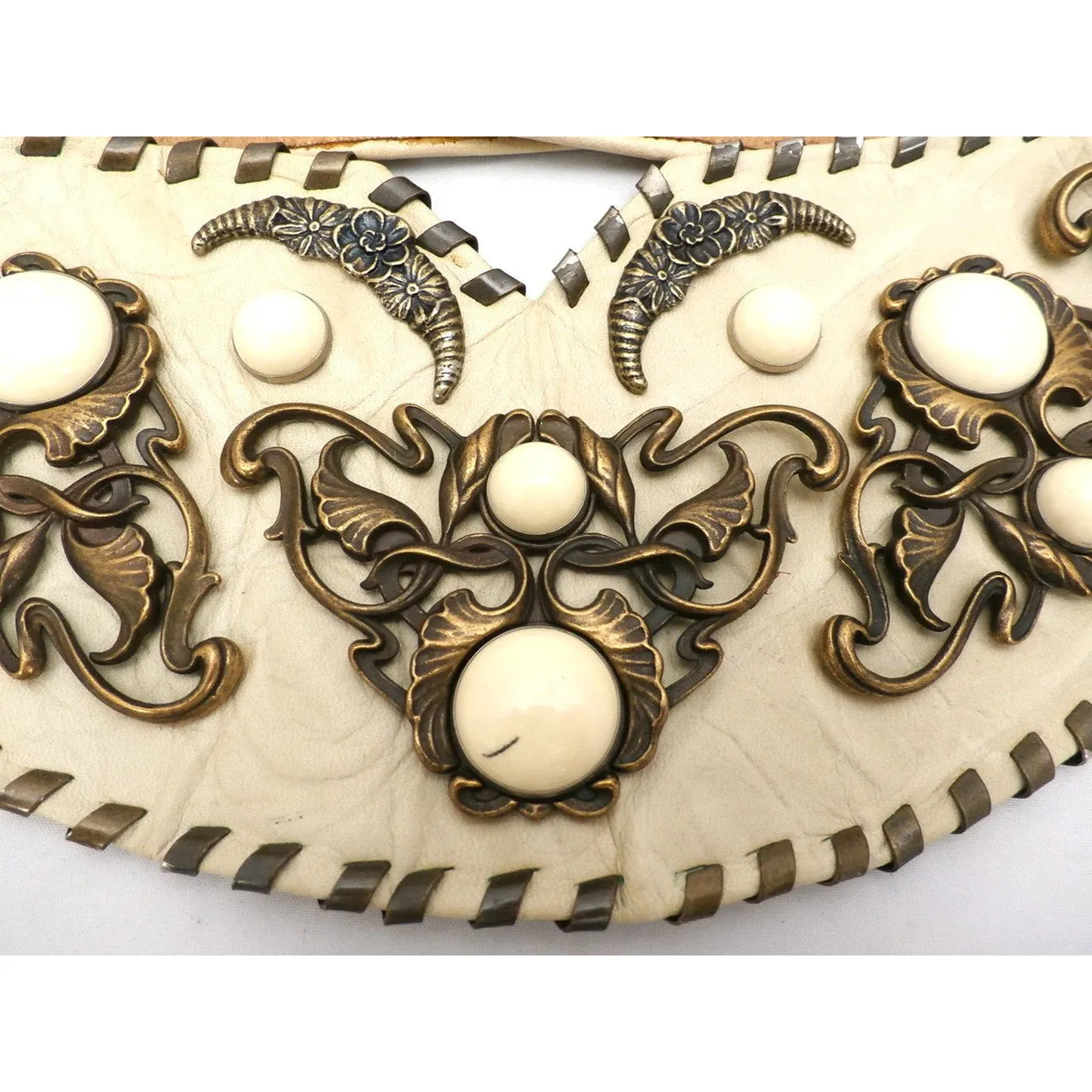 Vintage Leatherock Belt Nina Arjani Big Bold Bling 1970s Handcrafted  29-33