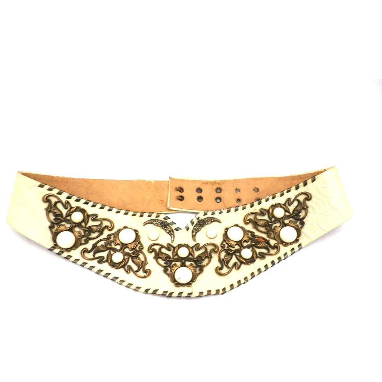 Vintage Leatherock Belt Nina Arjani Big Bold Bling 1970s Handcrafted  29-33