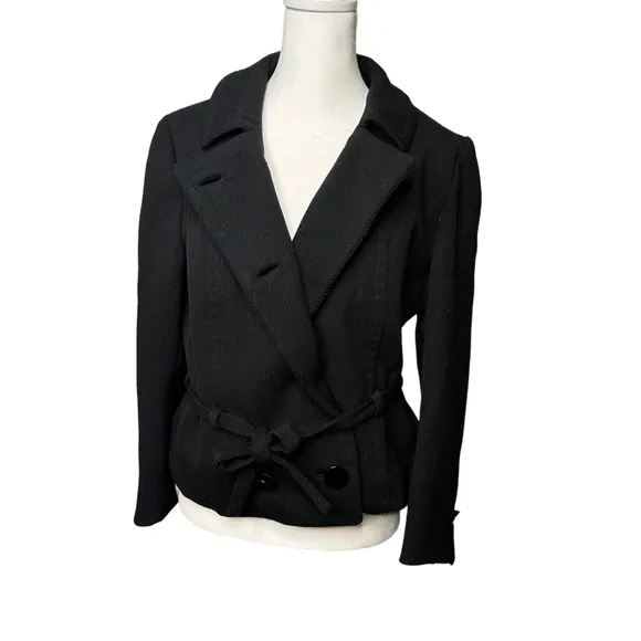 Vintage Lilli Ann 1960s Black Wool Blend Belted Jacket Coat