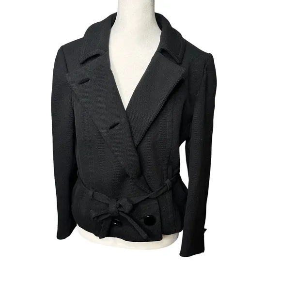 Vintage Lilli Ann 1960s Black Wool Blend Belted Jacket Coat