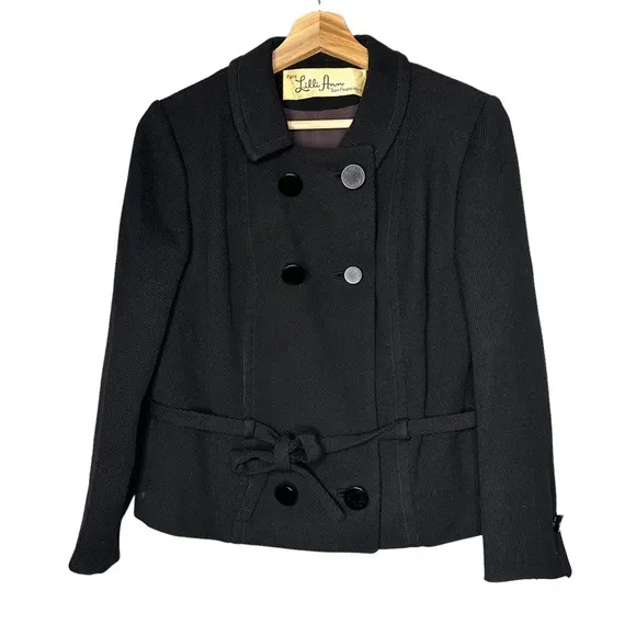 Vintage Lilli Ann 1960s Black Wool Blend Belted Jacket Coat