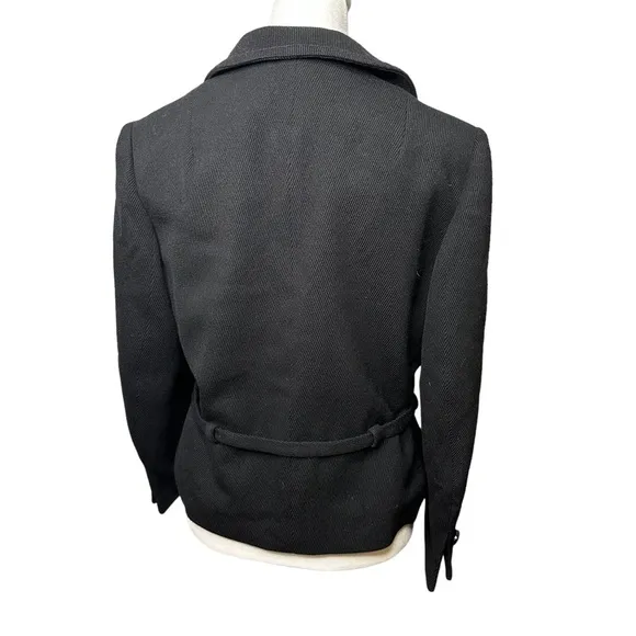 Vintage Lilli Ann 1960s Black Wool Blend Belted Jacket Coat