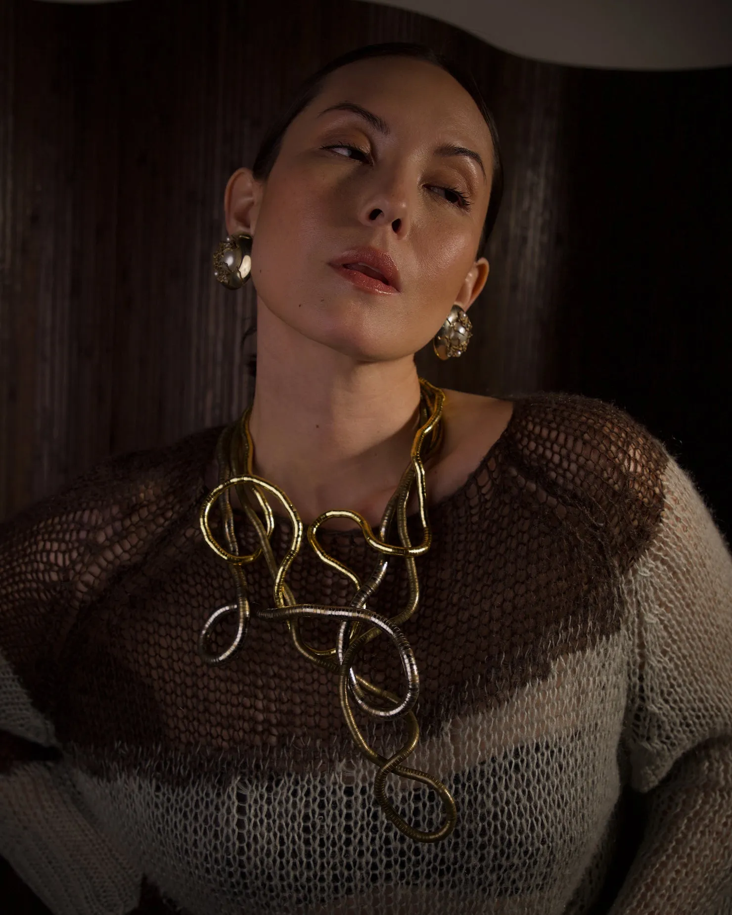 Vintage Malleable Brutalist Necklace (Brass/Thin)