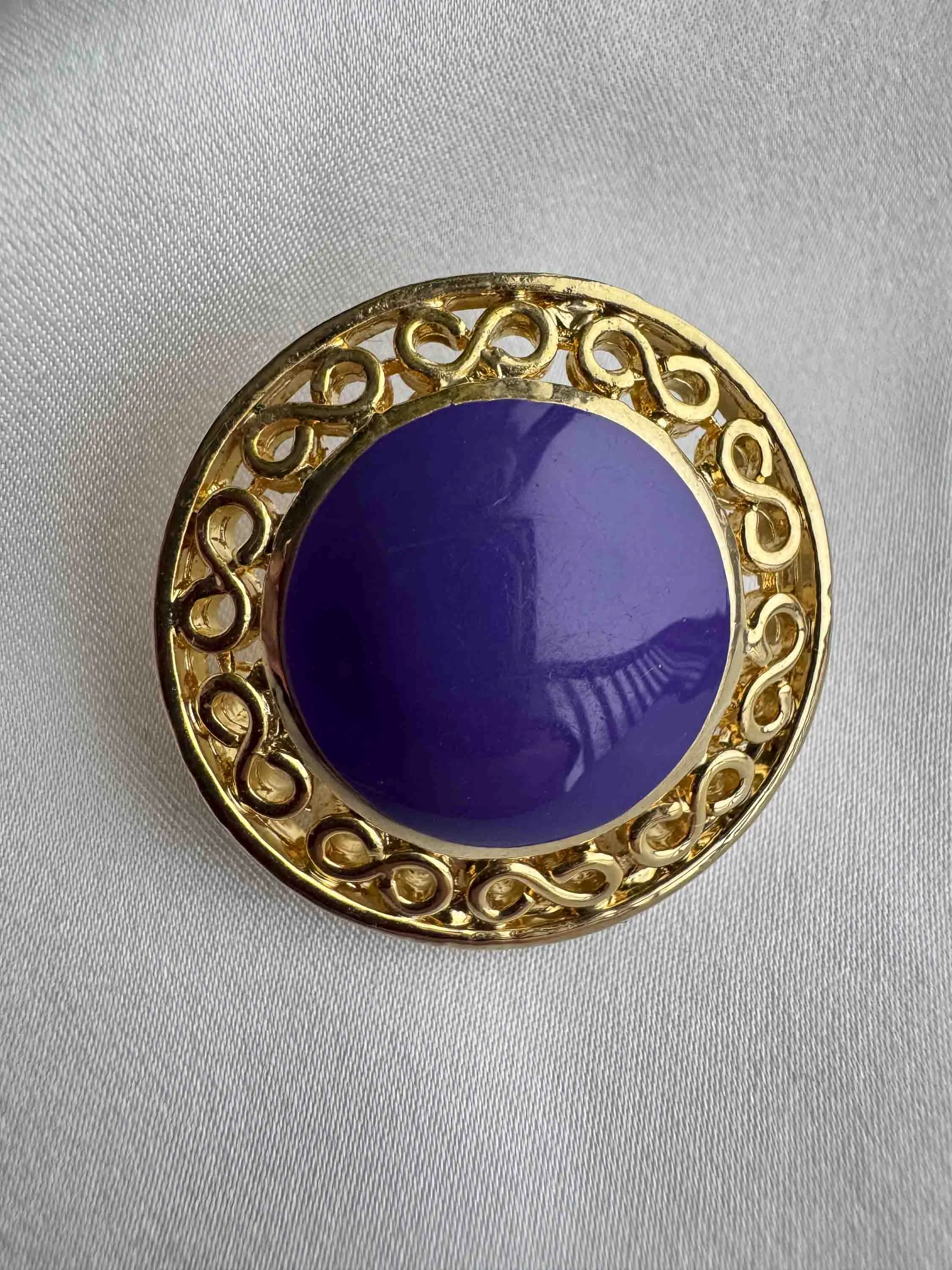 Vintage Purple Enamel & Gold Filigree Post Earrings