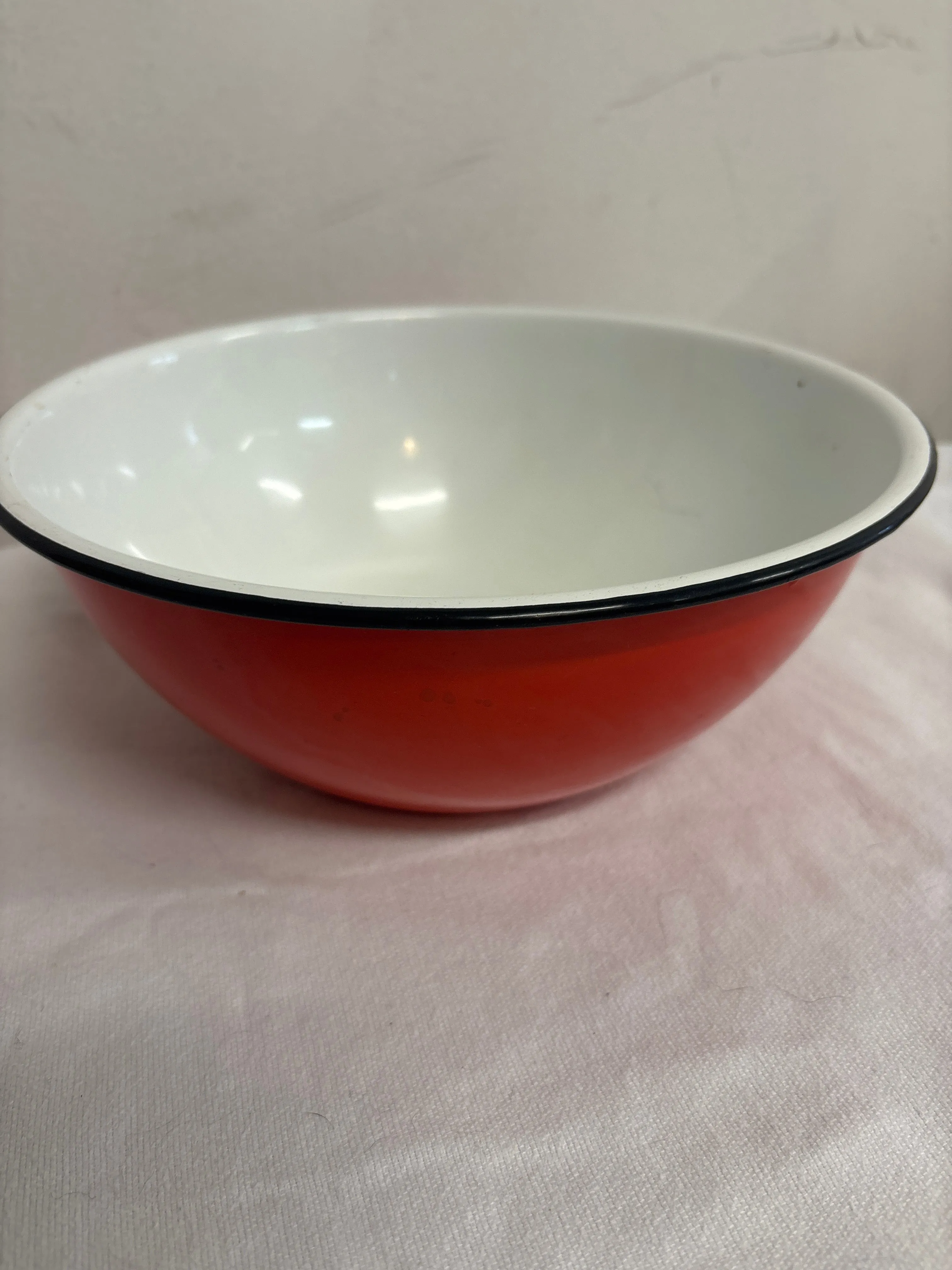 Vintage Red Enamel Pot With White Enamel Interior Circa1960’s