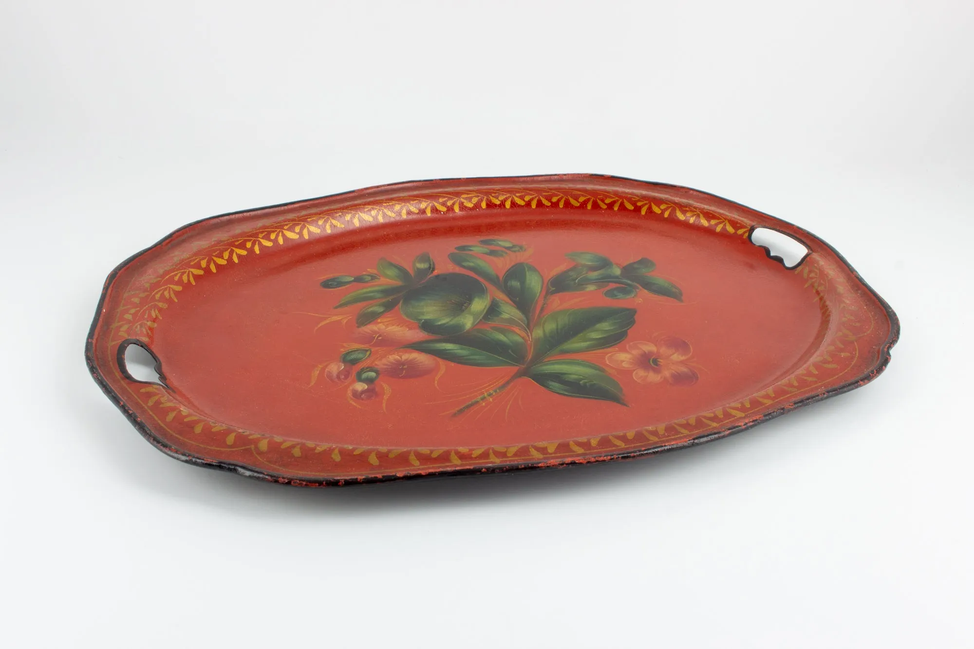 Vintage Russian Hand-Painted Enamel Metal Tray found in France