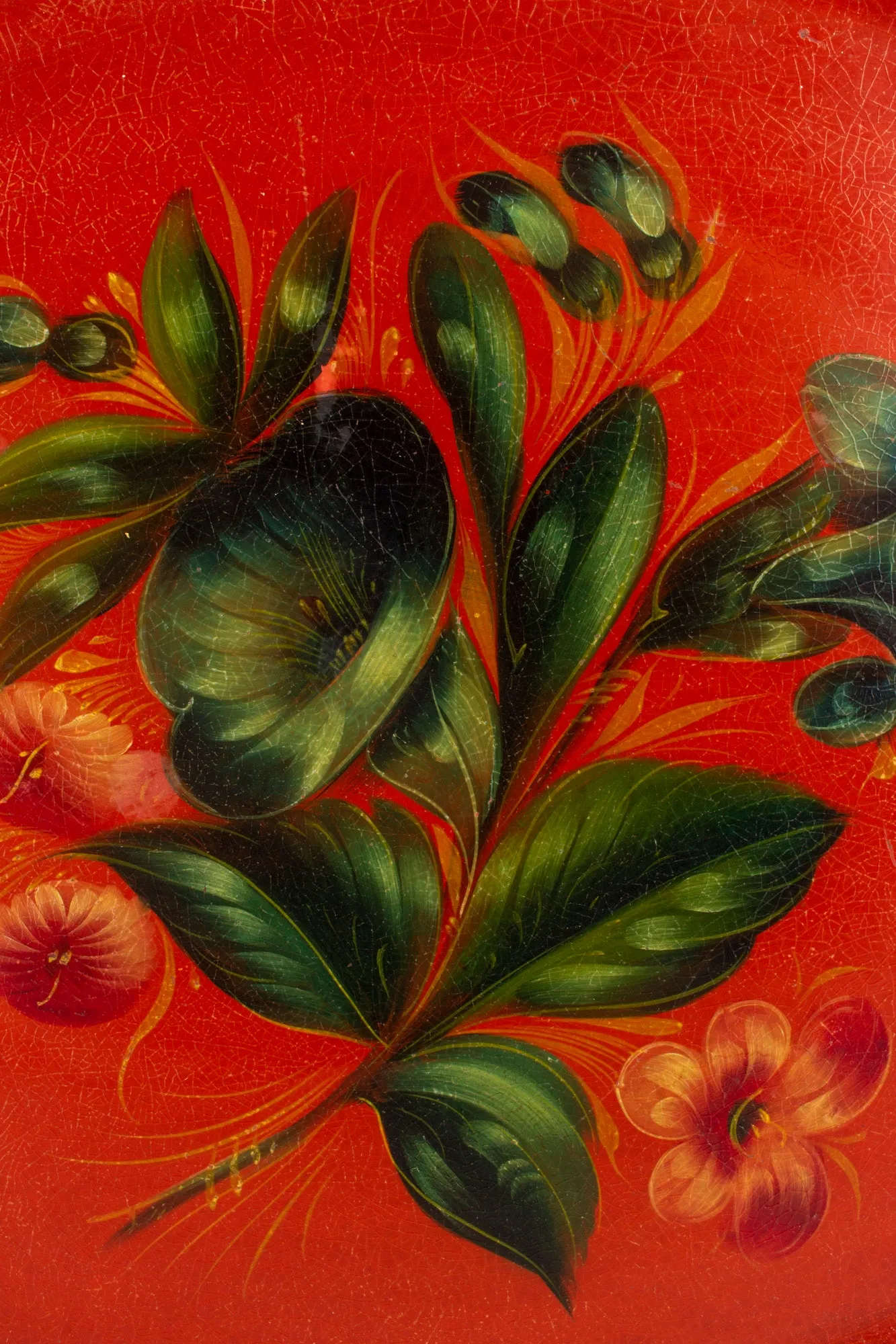 Vintage Russian Hand-Painted Enamel Metal Tray found in France