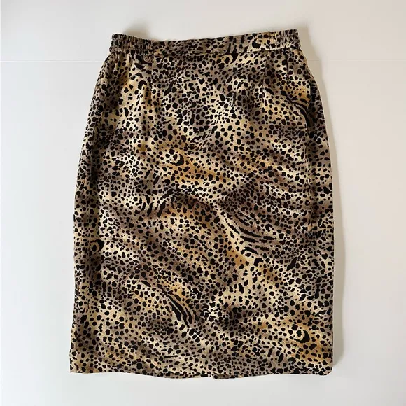 Vintage Silk Leopard Print Pencil Skirt 8P Fits Like S
