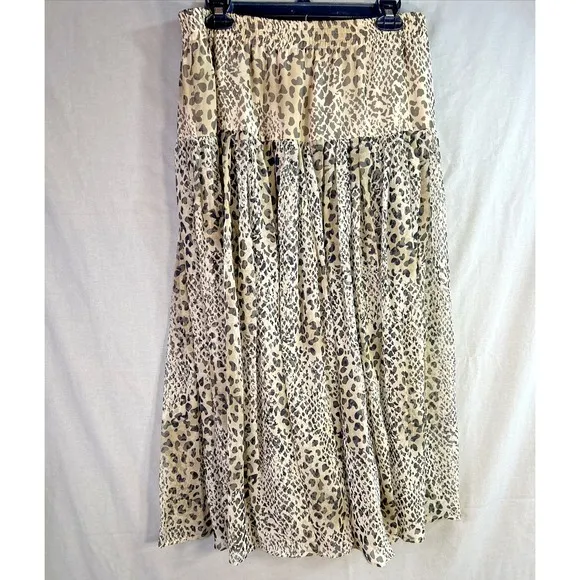 Vintage SK &amp; Company Maxi Skirt Women's Leopard Print Safari Boho Animal size 14