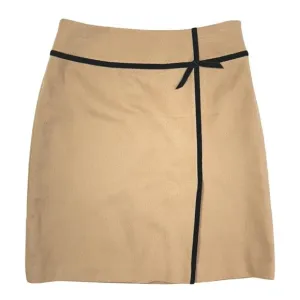 Vintage Soft Wool Skirt Size XS (4P) 26&quot; Waist 1990s Velvet Bow Trim Beige