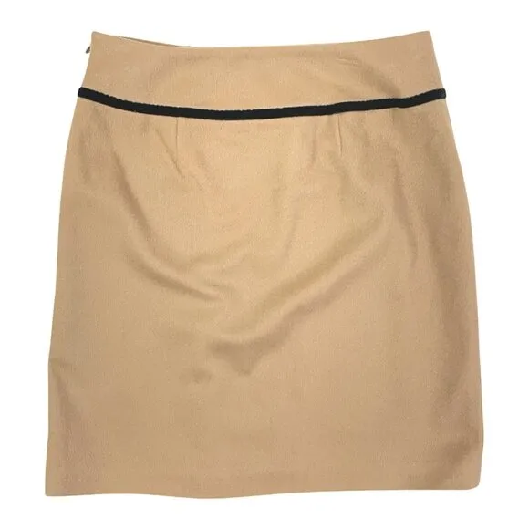Vintage Soft Wool Skirt Size XS (4P) 26&quot; Waist 1990s Velvet Bow Trim Beige