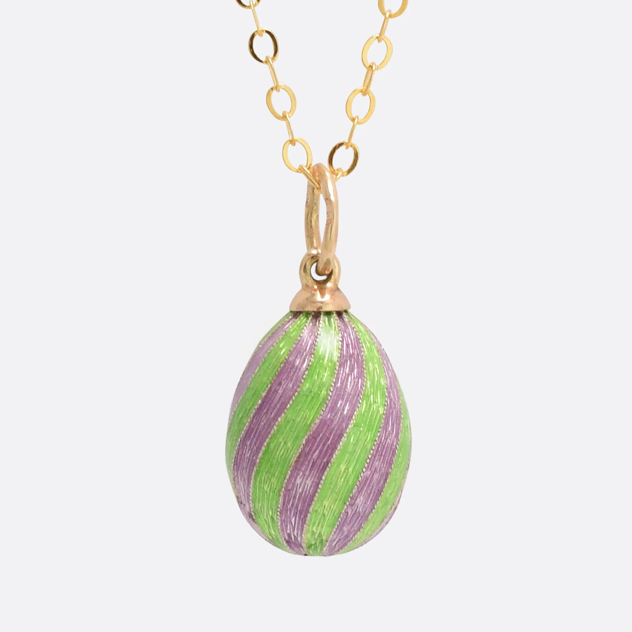 Vintage Spiral Enamel Russian Miniature Egg Pendant