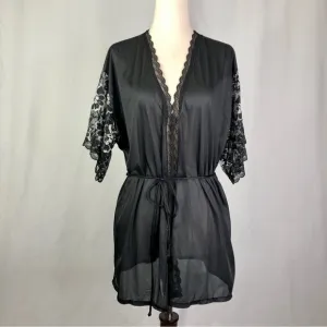 VINTAGE Undercover Wear short peignoir open front top lace sleeves sissy M