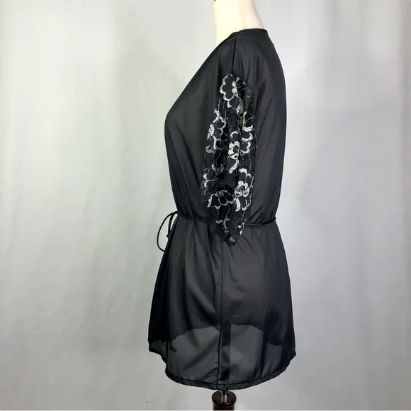 VINTAGE Undercover Wear short peignoir open front top lace sleeves sissy M