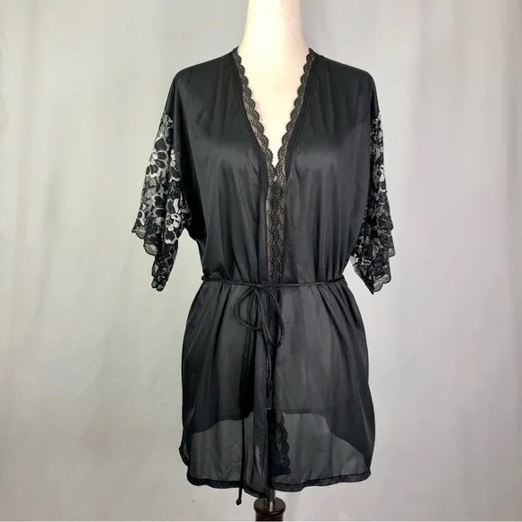 VINTAGE Undercover Wear short peignoir open front top lace sleeves sissy M